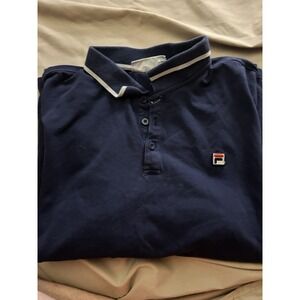 FILA Mens Polo Shirt Large Navy Blue Short Sleeve Classic Logo